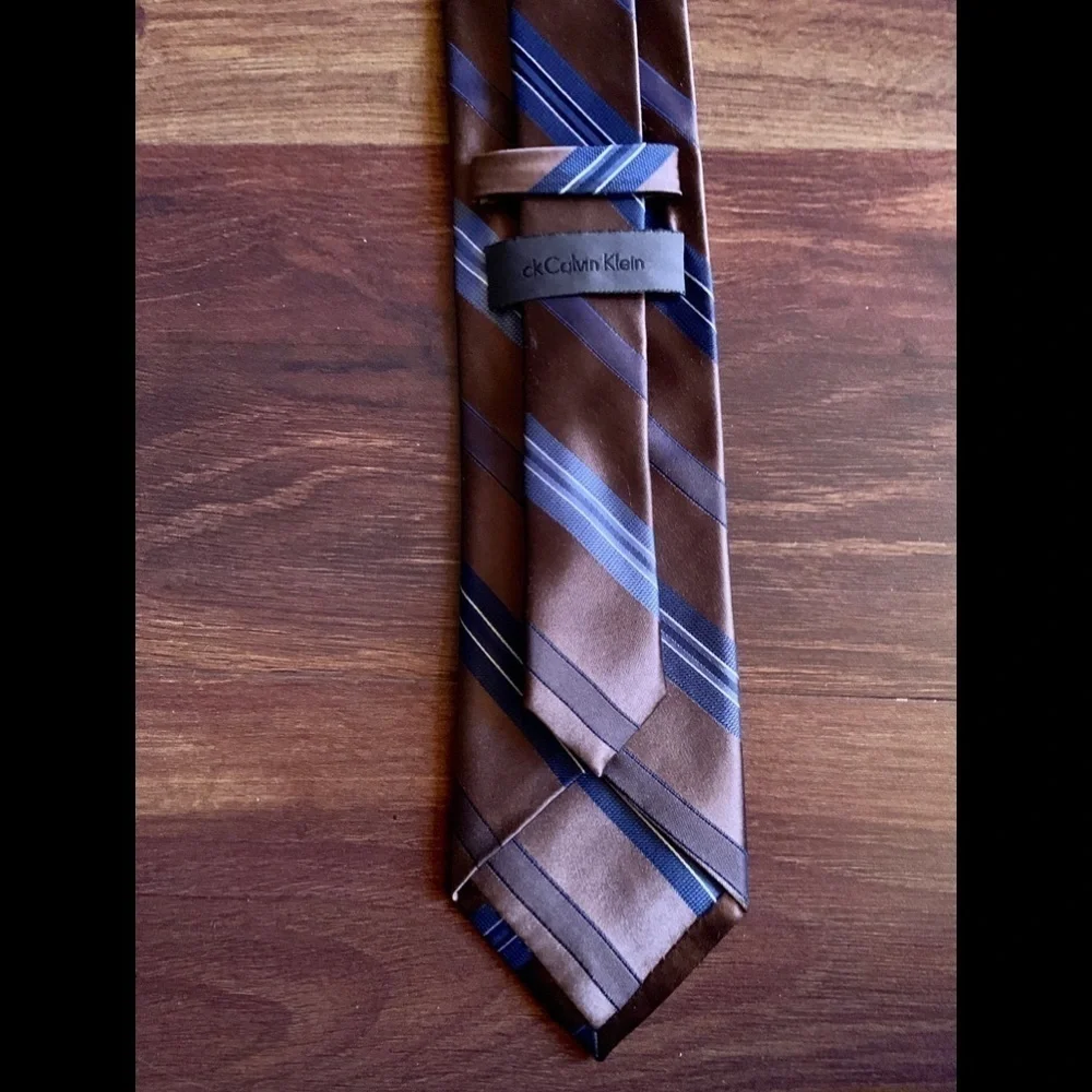 CALVIN KLEIN Brown Silk Stripes Necktie